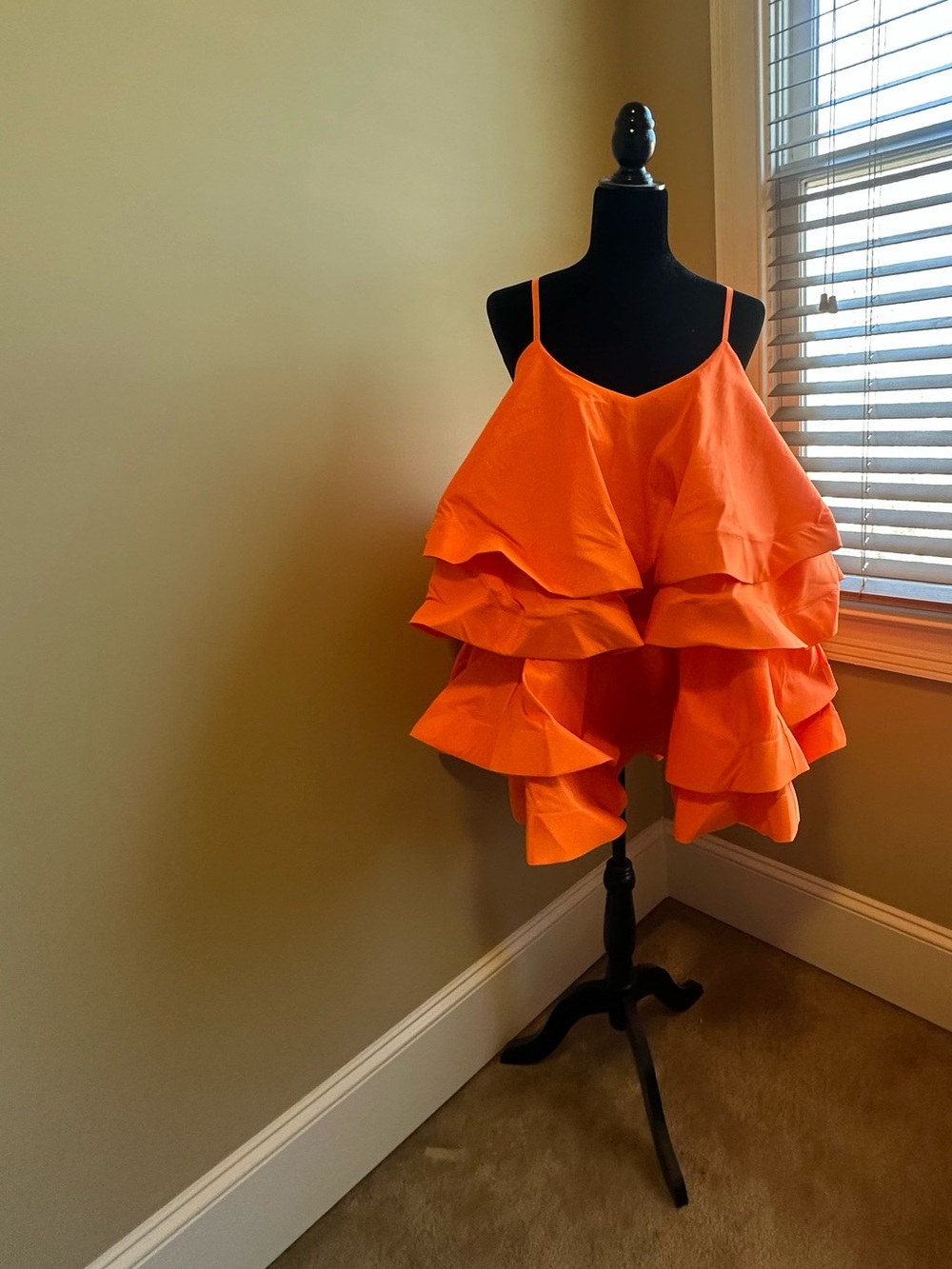 Tiered Ruffle Spaghetti Strap Top - Bright Orange